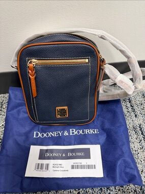 Dooney & Bourke Midnight Blue Pebbled Leather Crossbody with Tan Trim